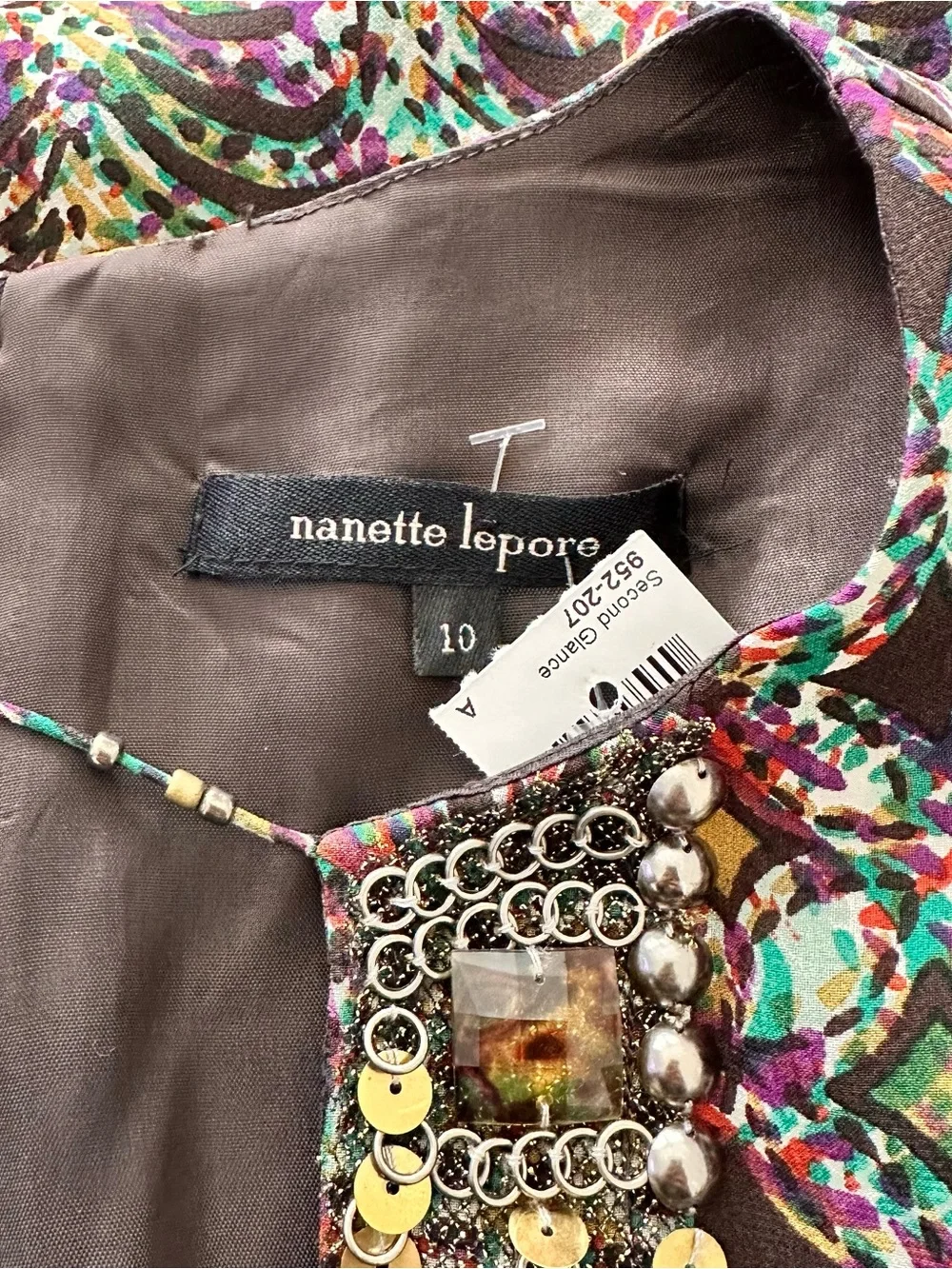 Nanette Lepore Vintage Embellished Multicolor Sleeveless Cocktail Dress - Picture 6 of 6